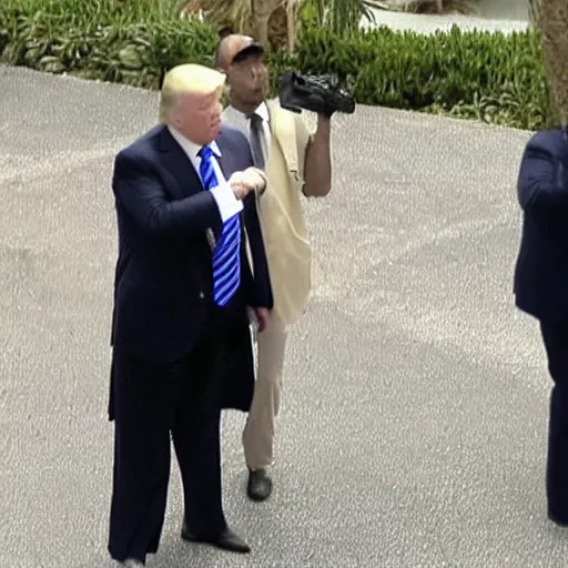 Image similar to News still of Donald Trump being handcuffed and arrested at mar-a-lago