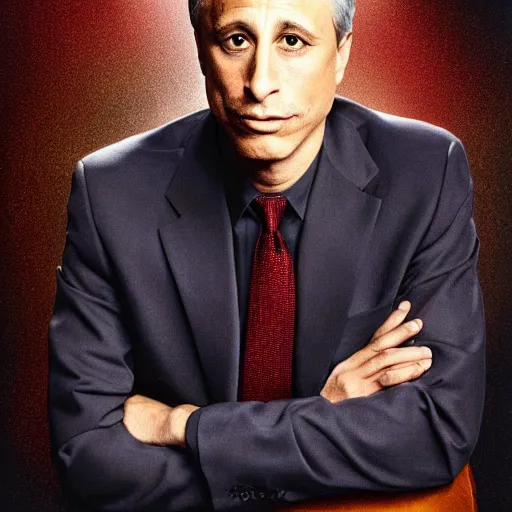 Prompt: jon stewart einstein portrait