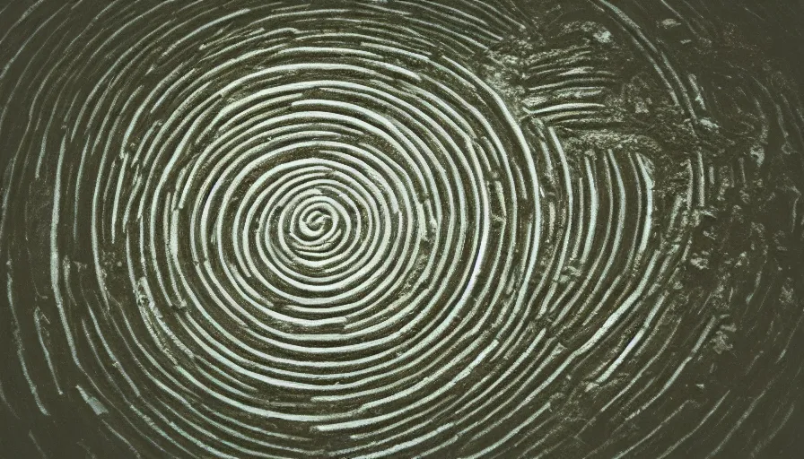 Prompt: a huge neoclassical spiral labyrinth with very high walls flooded with mud, cinestill 8 0 0 t 3 5 mm, heavy grain, high quality, high detailed