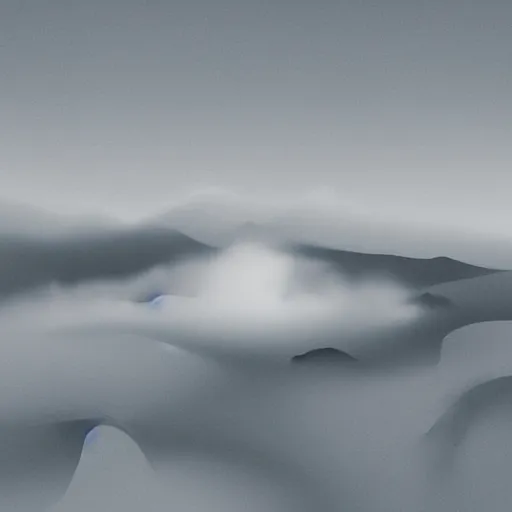 Image similar to “ aerial view of a mountain, fog on the ground, vector art ”