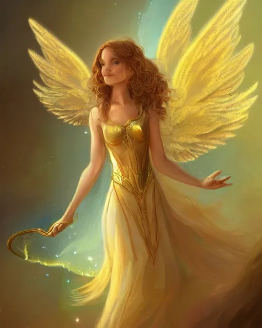 Image similar to a cute magical ethereal golden fairy with wings, fantasy art drawn by disney concept artists, high quality, highly detailed, elegant, sharp focus, concept art, character concepts, digital painting, mystery, adventure