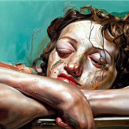 Prompt: high quality high detail painting by lucian freud and jenny saville, hd, daydreaming, turquoise