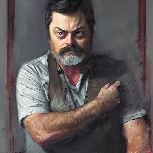 Prompt: cat who looks like nick offerman, jeremy mann painting