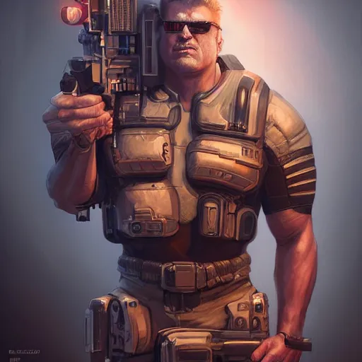 Image similar to Duke Nukem 3D, , intricate, cinematic lighting, highly detailed, digital painting, artstation, concept art, smooth, sharp focus, illustration, art by Artgerm and Greg Rutkowski, Cgsociety