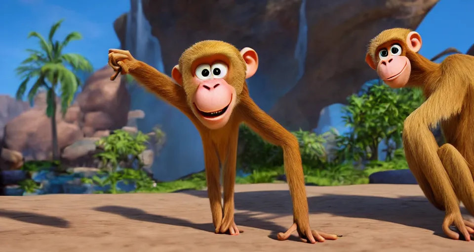 Prompt: a portrait of a cartoon monkey, pixar, unreal engine, toki doki