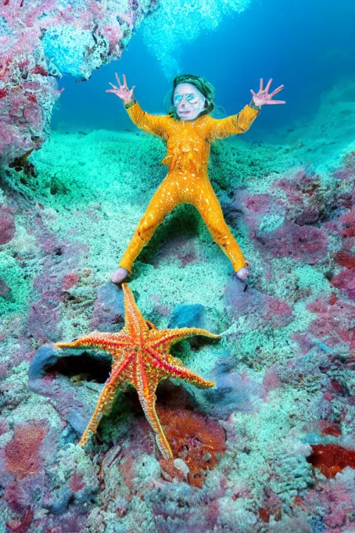 Prompt: Kodak portra 160, 8K, highly detailed, portrait, starfish pose, focus on blue armour: famous transformer in low budget joan of arc movie remake, underwater scene