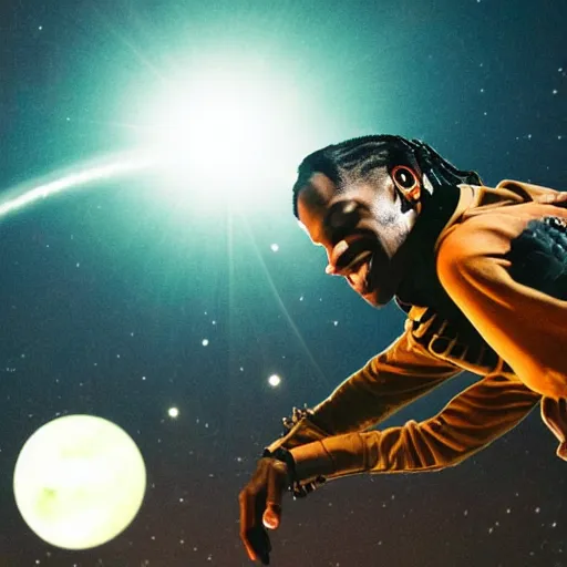 Image similar to Travis scott flying through space