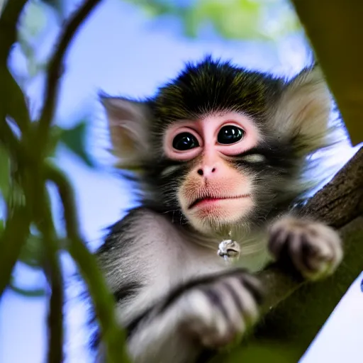 Image similar to monkey kitten, in a tree, Nikon, telephoto