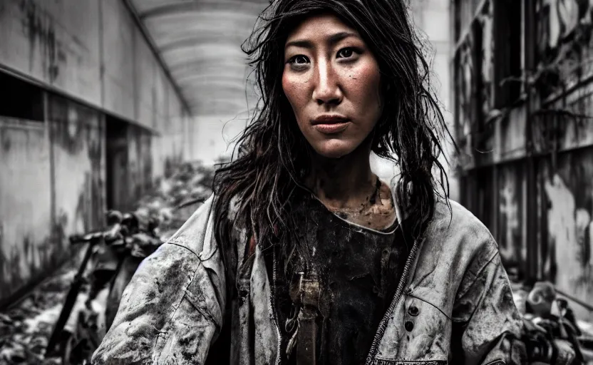 Prompt: cinestill 5 0 d candid photographic portrait by helen levitt of dichen lachman wearing rugged black mesh techwear on a dirtbike through an abandoned mall, extreme closeup, modern cyberpunk moody emotional cinematic, snow storm, 8 k, hd, high resolution, 3 5 mm, f / 3 2, ultra realistic faces, ex machina