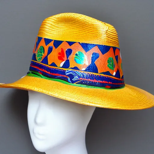 Image similar to dolphin design on a fedora in the style of mexican folk art