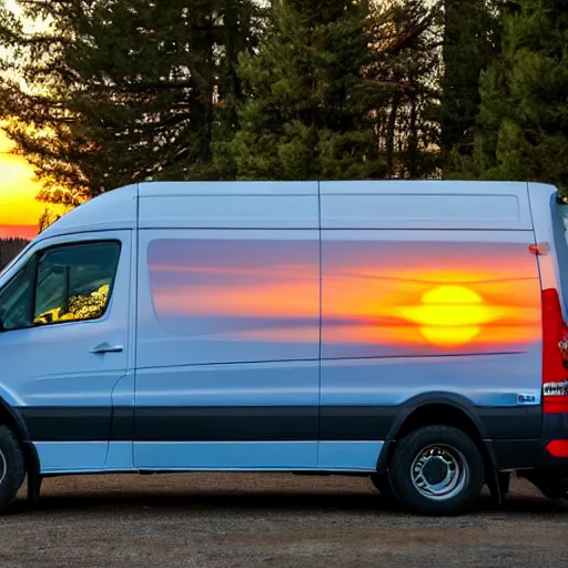 Image similar to a sprinter van in central oregon at sunset