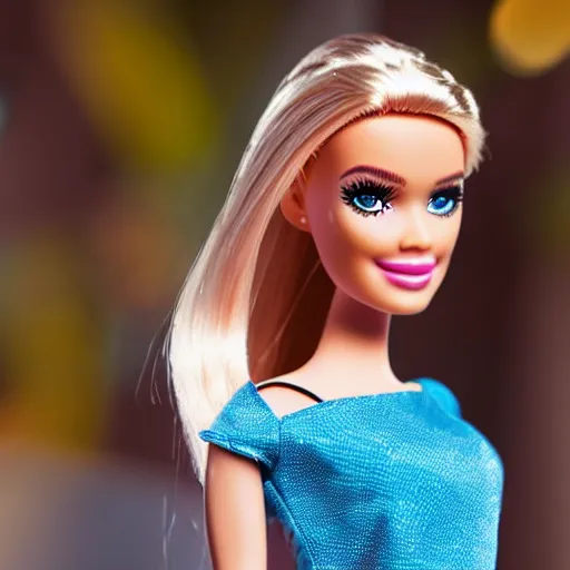 Image similar to barbie doll zoolander, depth of field, product shot, bokeh, dynamic lighting