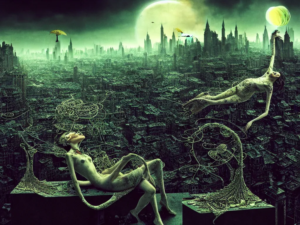 Image similar to highly detailed photo of living is the illusion of dying, trending on deviantart, neo surrealism, sharp focus, 4 k, a lot of little details, octane, masterpiece, art by max ernst