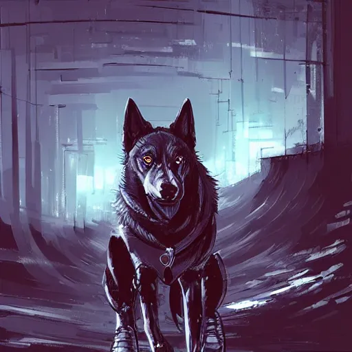 Prompt: cyber dog panzerwolf from steel, by ian pesty and alena aenami