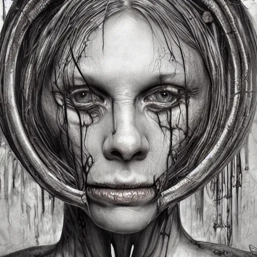 Prompt: hyperrealistic detailed creepy horrific portrait deformed in style of layers of fear and h. r. giger