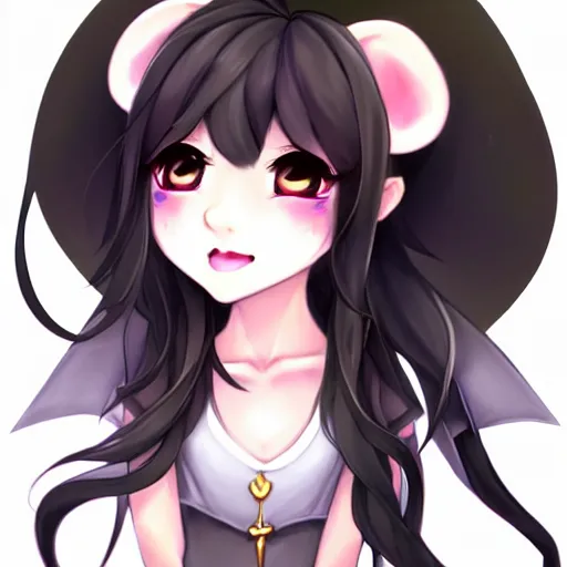 Image similar to headshot of young maple story female mouse, maple story, cute, fantasy, intricate, long hair, dark grey skin, mouse face, maplestory mouse, dark skin, mouse head, mouse ears, black hair, elegant, cartoony, maplestory Deviantart, maplestory character, character art of maple story, smooth, sharp focus, illustration, art by maplestory