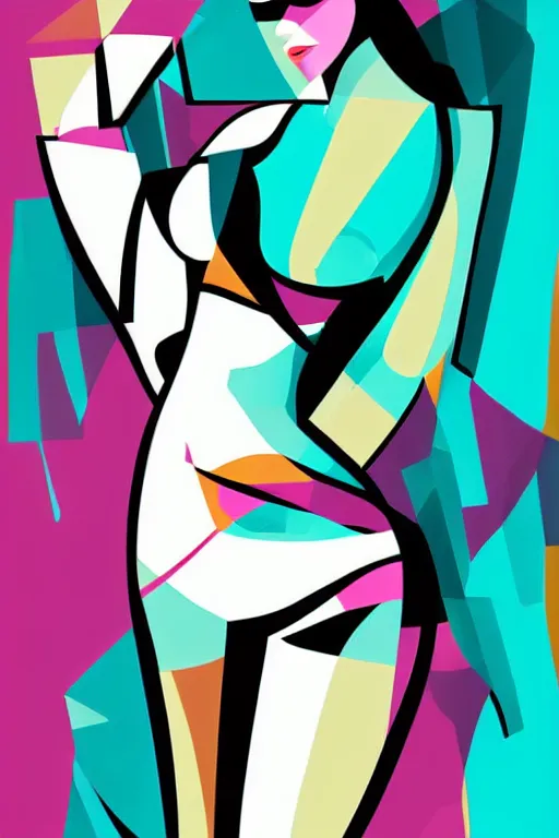 Image similar to vector style the abstract painting of an image of a lady artistic flat illustration, cyber punk minimal figure art, soft colors mono chromatic, art in the style of Bryen Frost