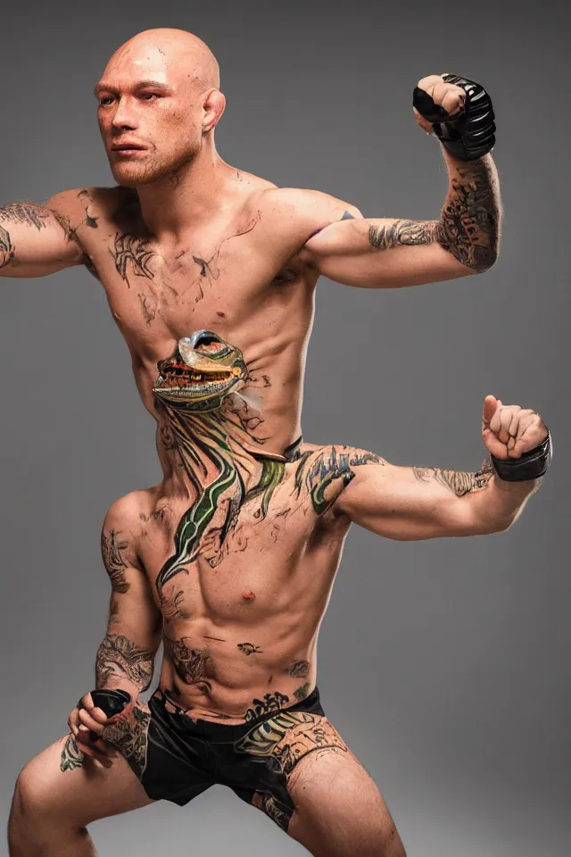 Prompt: A lizard humanoid mma fighter