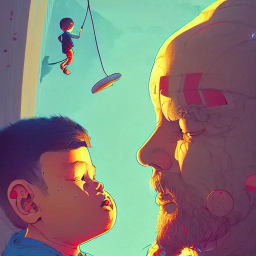 Prompt: illustration surrealism, a Love of a father and son, post grunge concept art by josan gonzales and wlop, highly detailed, intricate, sharp focus, Trending on Artstation HQ, deviantart - W 576 - H 768