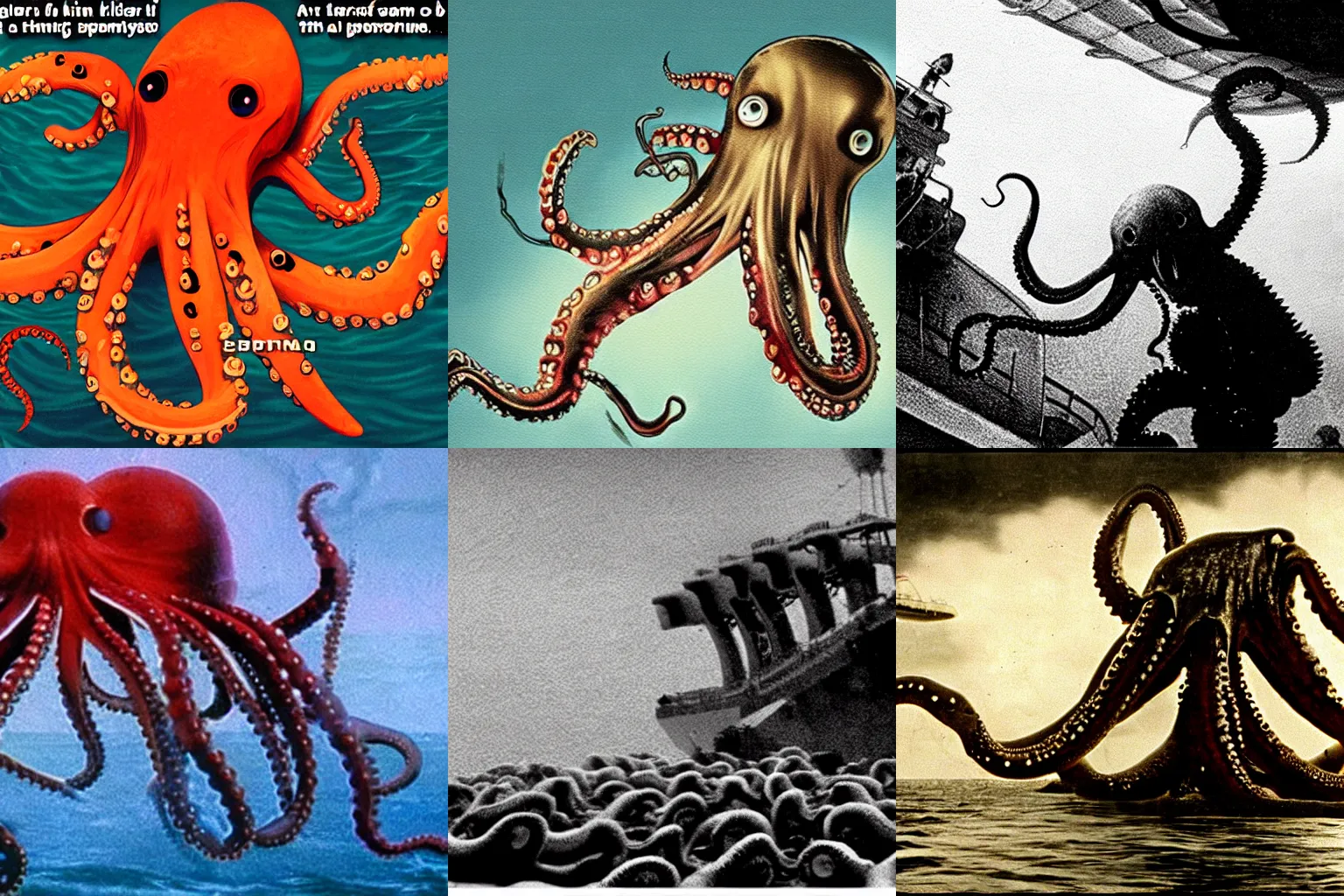 Prompt: screenshot from a horror movie about a killer octopus attacking an ocean liner