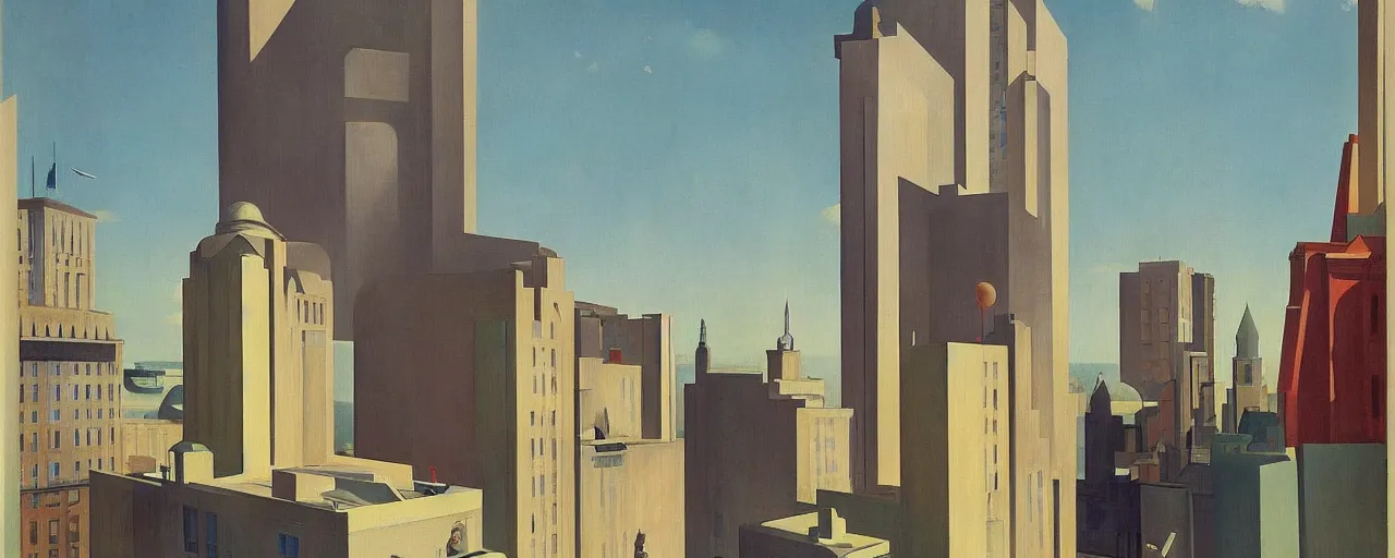 Image similar to hotel in a futuristic city, dada, edward hopper, rene magritte, highly detailed