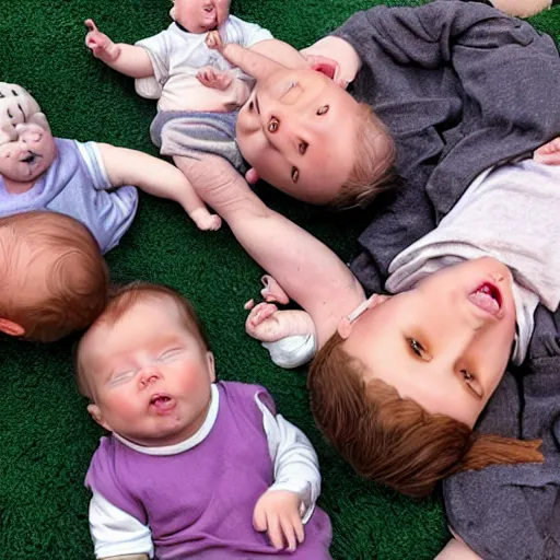 Image similar to playground nap - time with baby voldemort and baby harry potter and baby yoda and baby groot and baby mando and baby gummi bear, block party.