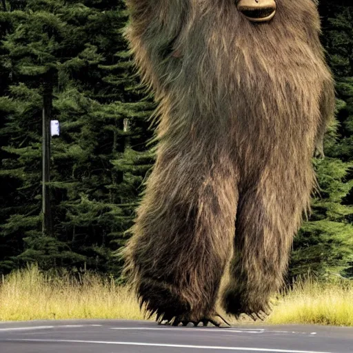Image similar to Sasquatch pushing a big tree onto highway traffic