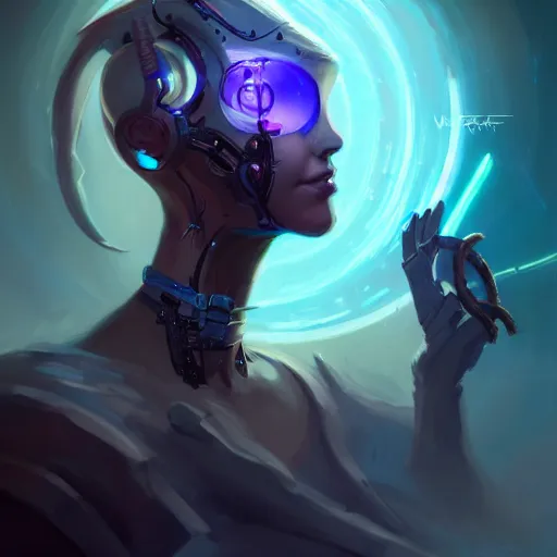 Prompt: a portrait of a beautiful cybernetic mystic, cyberpunk concept art by pete mohrbacher and wlop and artgerm and josan gonzales, digital art, highly detailed, intricate, sci-fi, sharp focus, Trending on Artstation HQ, deviantart, unreal engine 5, 4K UHD image