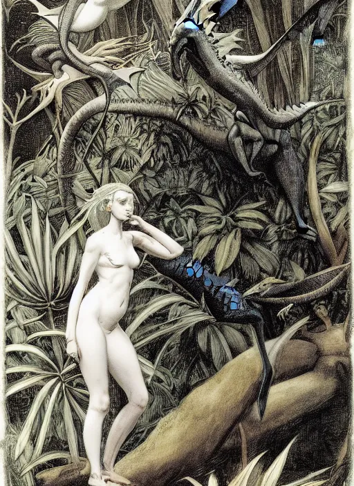 Image similar to mother of dragons in a tropical forest, john james audubon, intaglio, sharp focus