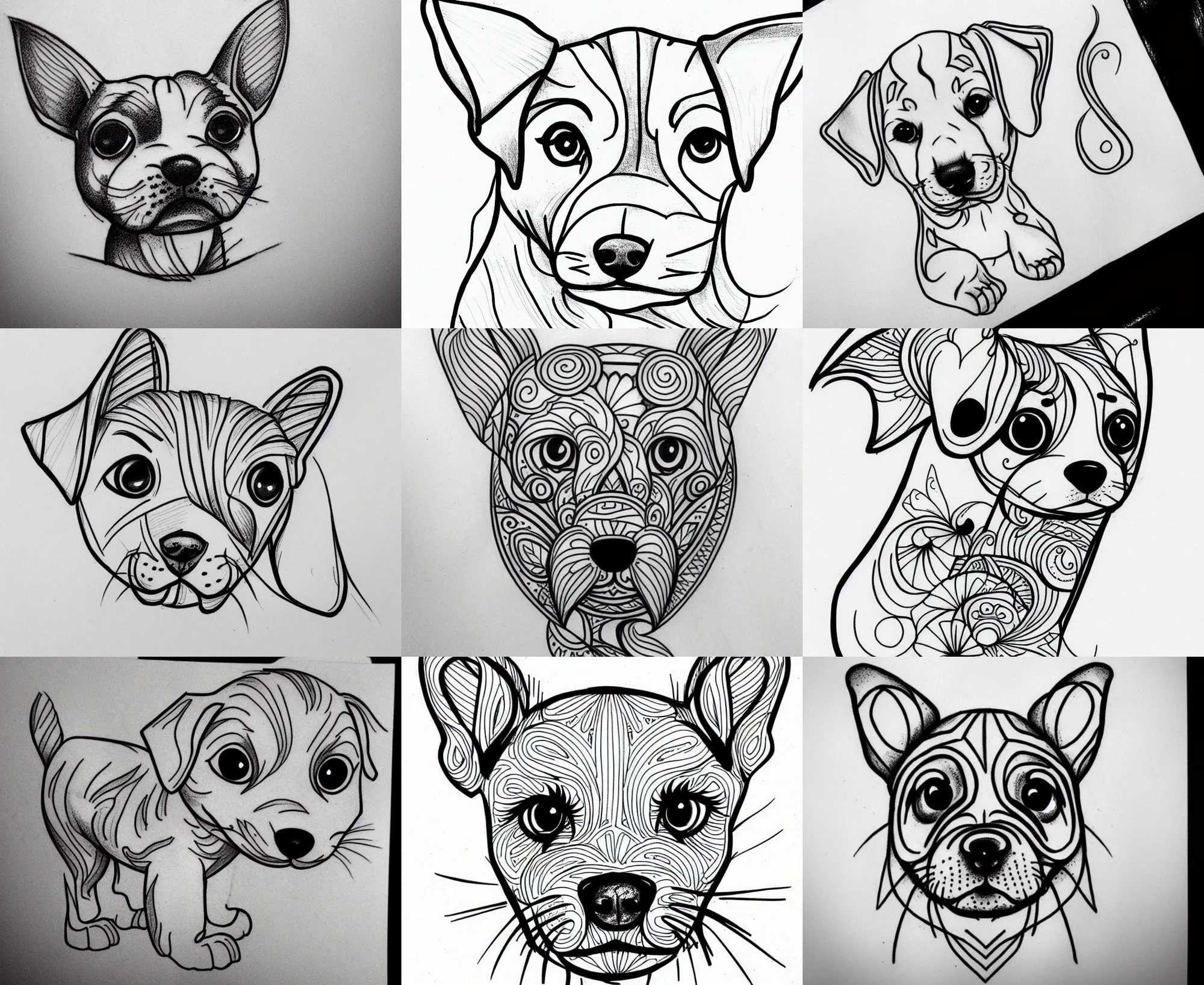 Image similar to Tattoo Design line sketch adorable lineart puppy, bolt lines very aesthetic