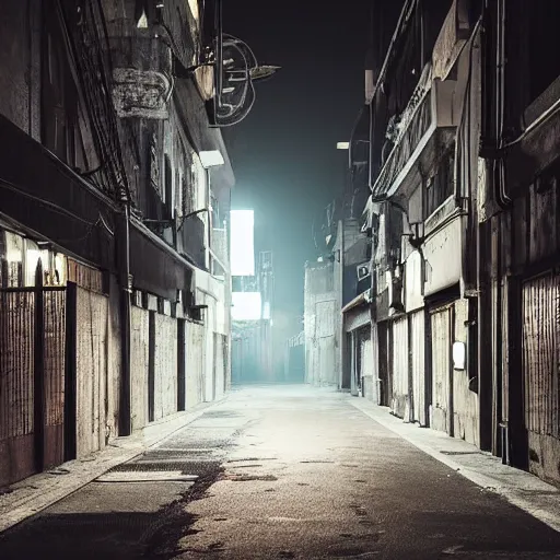 Image similar to lonely old lantern on empty cyberpunk street at night