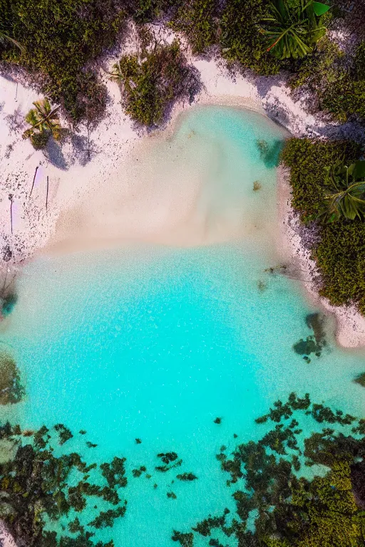 Prompt: Drone Photo of a Beach, turquoise water, calm, volumetric lighting, summer, Cinematic, award winning, highly detailed, photo print.