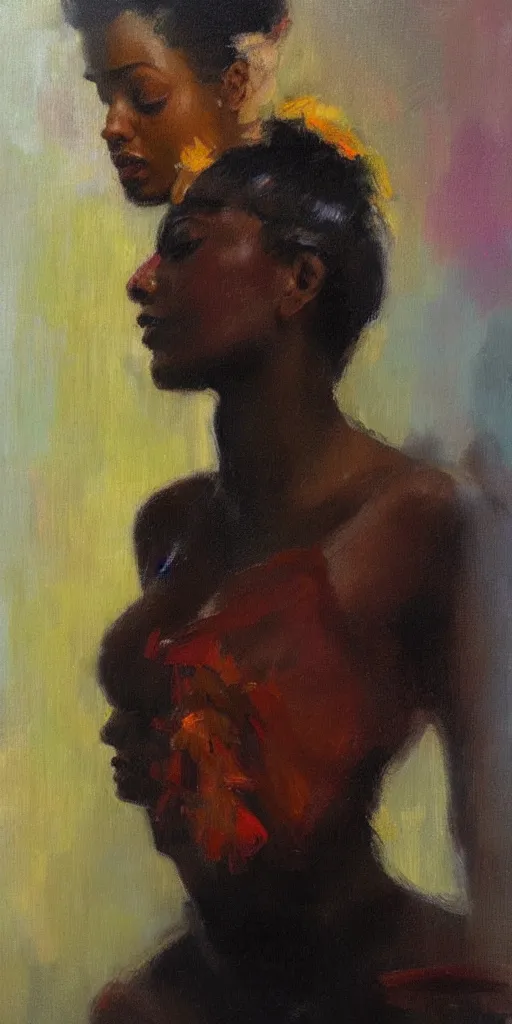 Prompt: impressionist portrait of a Black woman by Suchitra bhosle.