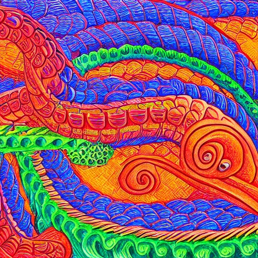 Image similar to quetzalcoatl in the ocean, extreme vivid colors, abstract realism, highly ornate intricate details, 1 9 2 0's colored pencil, 4 k, cinematic lighting,