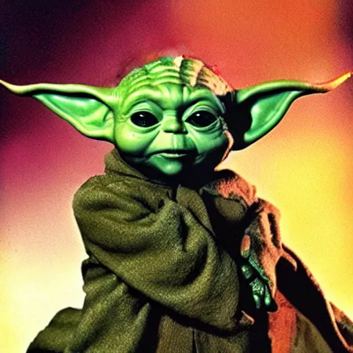 Image similar to baby yoda in batman forever, movie poster art