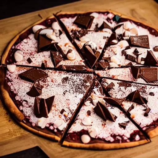 Prompt: chocolate flavoured pizza