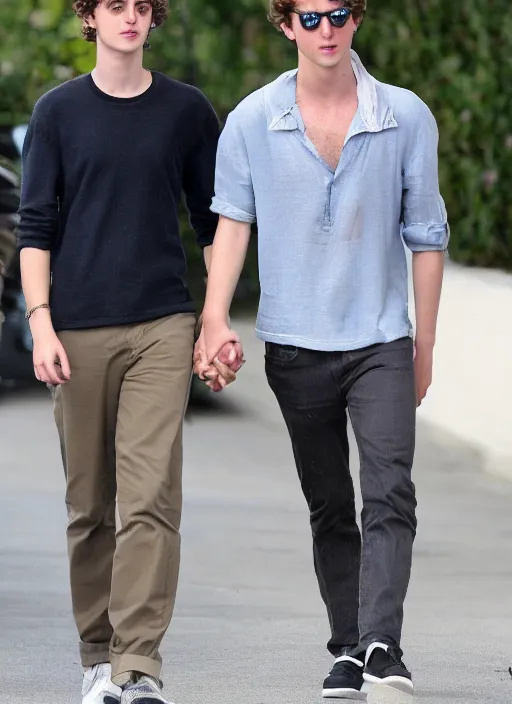 Image similar to photo of Timothee Chalamet kissing boyfriend Armie Hammer in LA