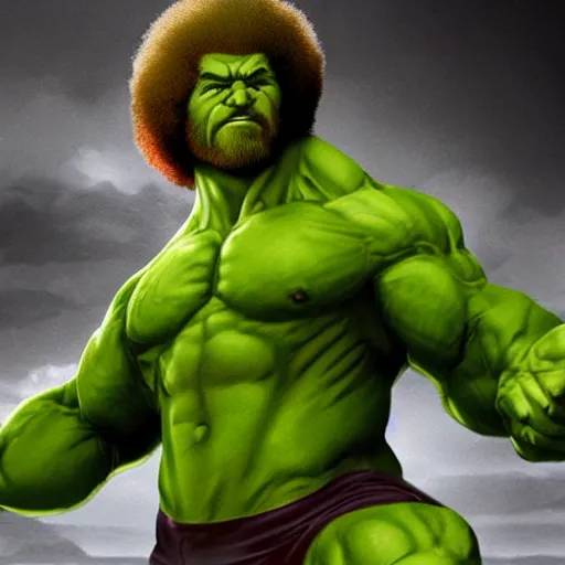 Image similar to photomanipulation of BOB ROSS as hulk, marvel