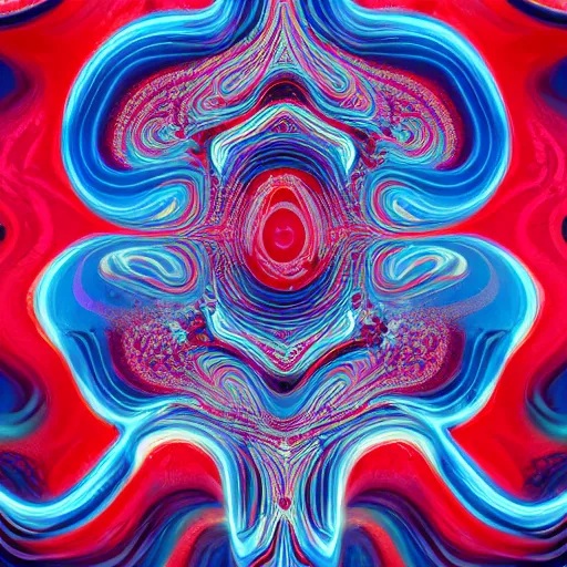 Image similar to raspberry, blueberry, vanilla smoothie explosion, intricate complexity, inverted neon red white and blue drip paint, psychedelic glitch art, trending on art station, photoreal, 8 k, octane render