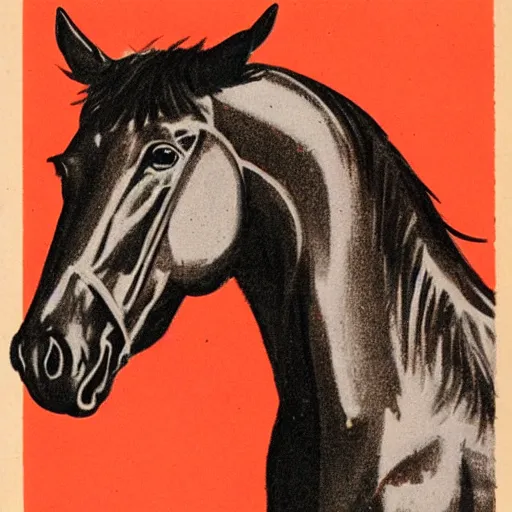 Image similar to vintage 1 9 5 0 s illustration of a horse sitting in baked beans