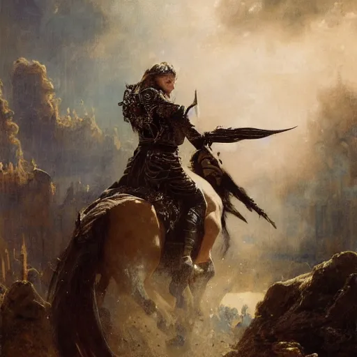 Image similar to blonde florence pugh, wearing dark black ornamented medieval armour, detailed, by gaston bussiere, bayard wu, greg rutkowski, giger, maxim verehin, greg rutkowski, masterpiece, sharp focus,