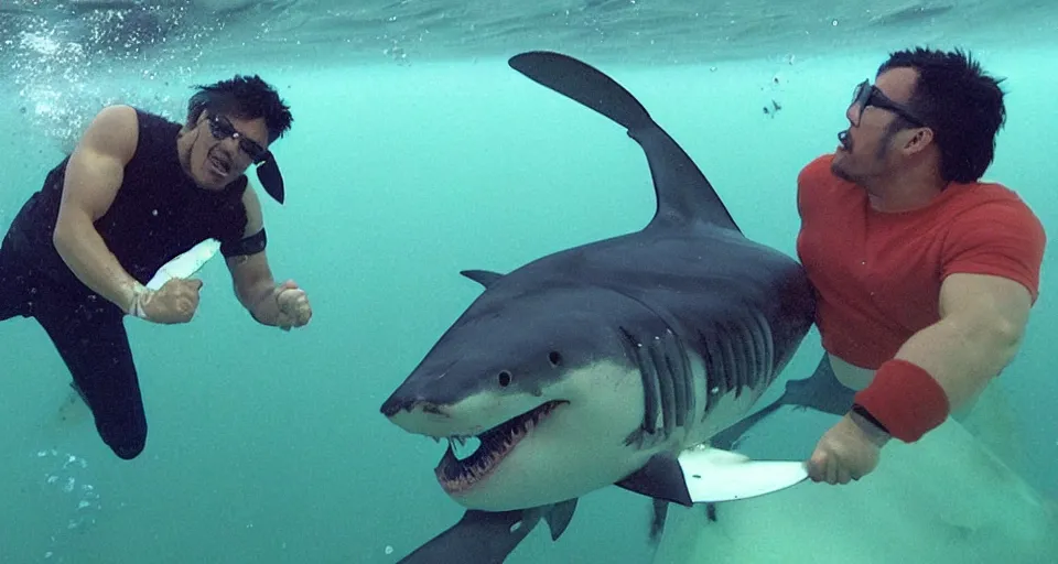 Image similar to Markiplier punching a shark underwater, photograph