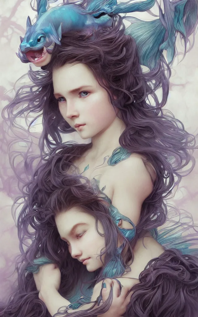 Image similar to Vaporeon Gajinka small human girl , highly detailed, digital pencil painting, human with animal features , hyper realistic, sharp focus, illustration, art by artgerm and greg rutkowski and alphonse mucha