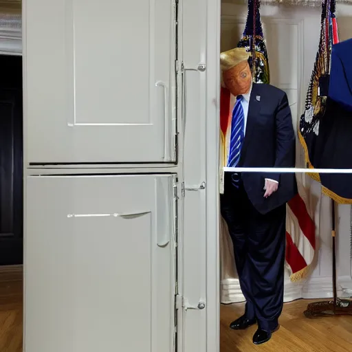 Prompt: President Trump looking angry as police open his safe by Laurie Lipton