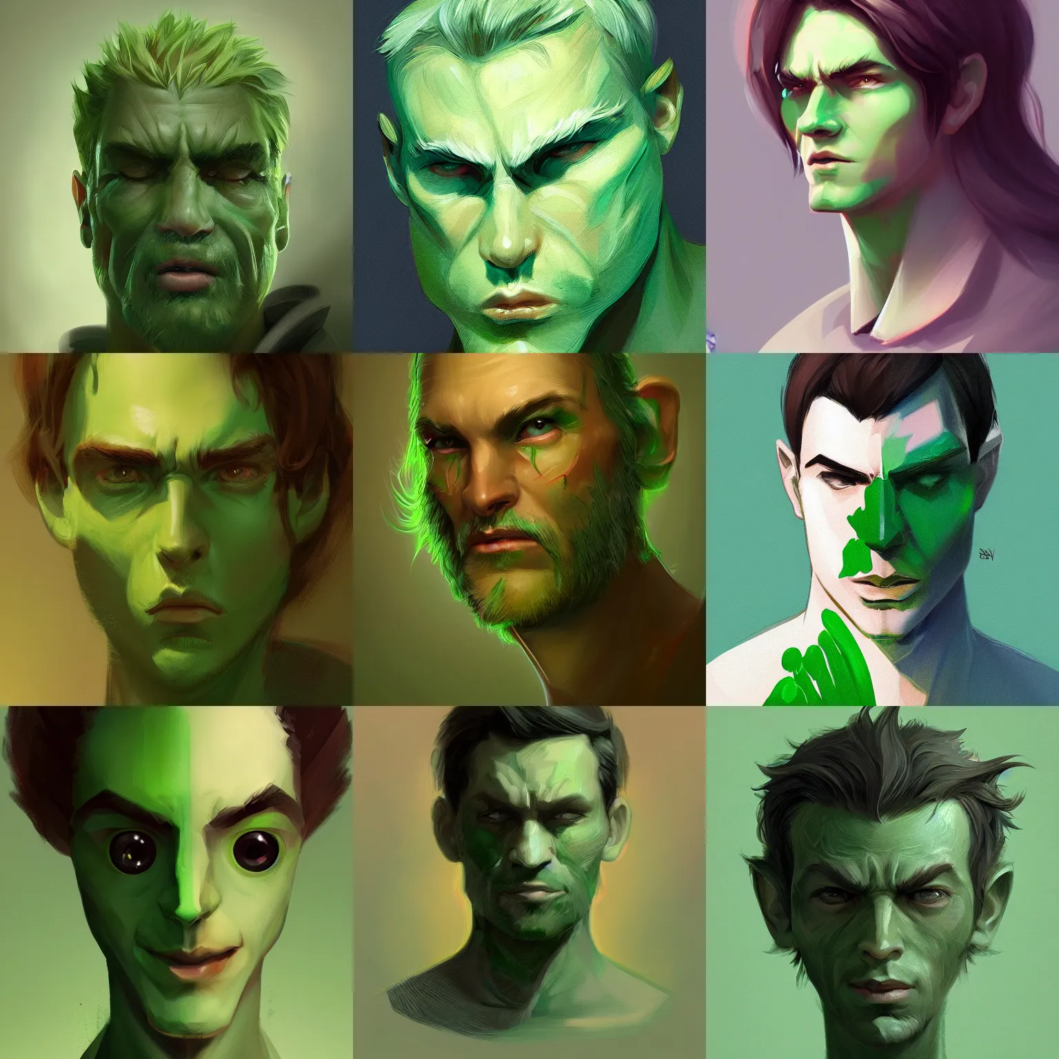 Prompt: character concept portrait, green man, digital painting, concept art, smooth, sharp focus, illustration, artist wlop