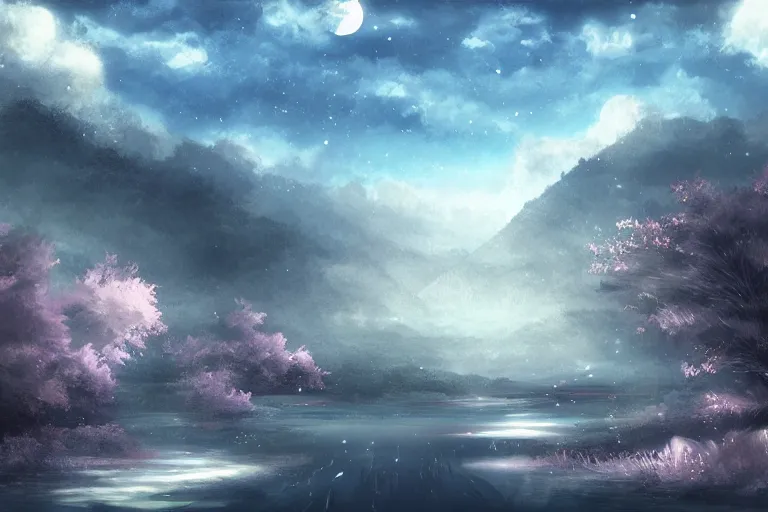 Image similar to mystical scenery , by Sakimori, digital art, pixiv scenery art