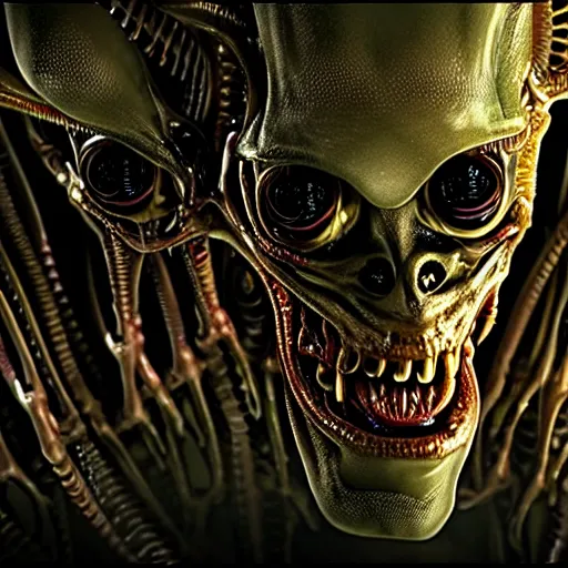 Image similar to aliens decending from the scary, horror movie, highly detailed, abomination, anatomical, reflections, 4 k, award - winning