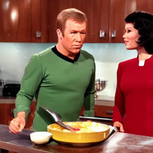 Image similar to captain kirk on a cooking show