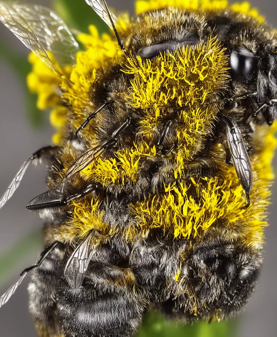 Image similar to super macro of a robot bee on a flower in the garden, fantasy, cyberpunk style, highly detailed 8 k, intricate, nikon d 8 5 0 3 0 0 mm, award winning photography