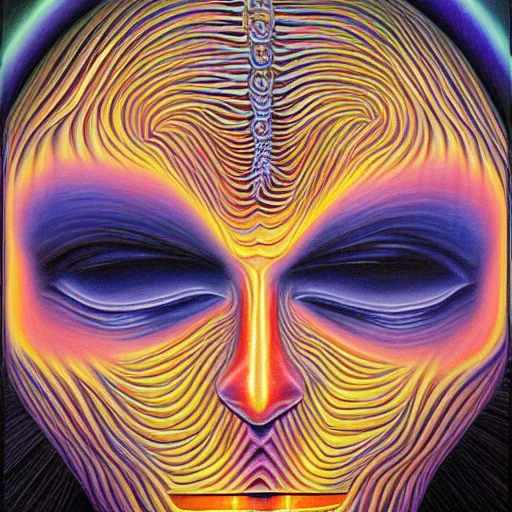Prompt: Alex Grey painting of a migraine